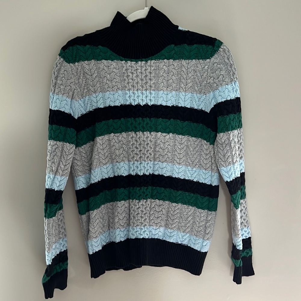 1901 Turtleneck Cable Stitch Sweater Striped Size Medium